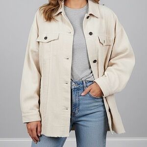 ZARA Cream Corduroy-Style Layer Button Up Jacket
